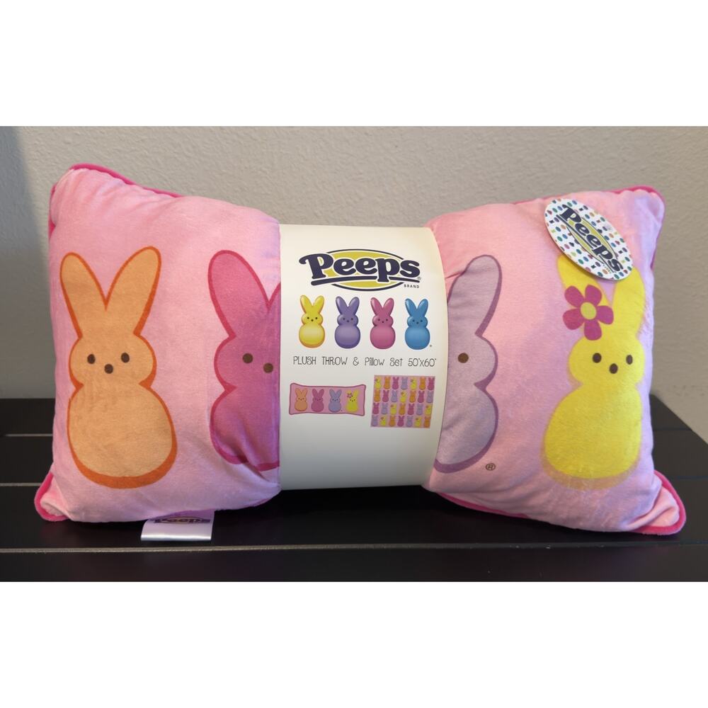 Peeps Pink 2-Piece Plush Set — Throw & Pillow 50x60 - NEW